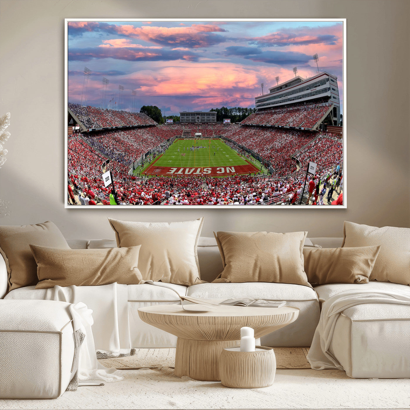 MGV-FC-36X24 - Carter-Finley Stadium Art Sunset Game Triple Canvas Wall Art - NC State Wolfpack Football Match