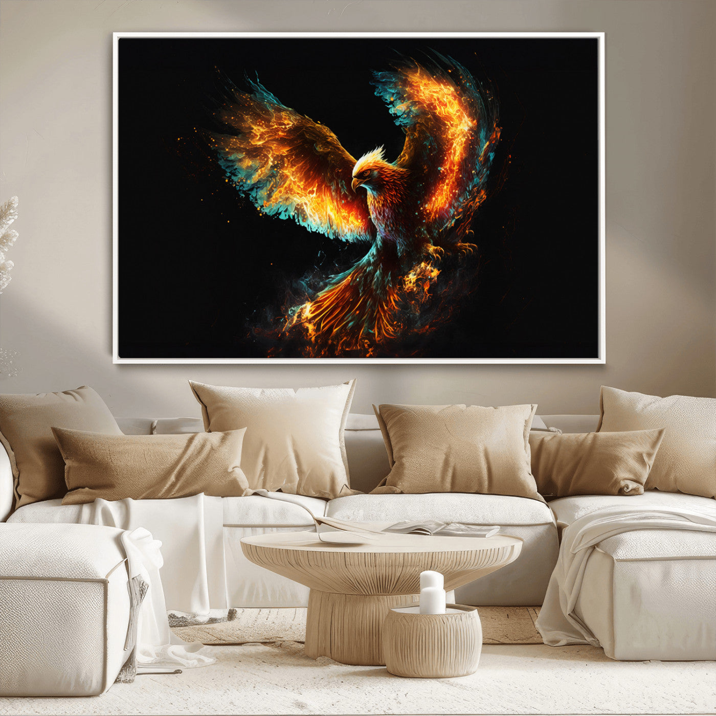 MGV-FC-36X24 - Fiery Phoenix Canvas Print | Ready to Hang Wall Art | Bold Fantasy Decor for Living Room | Majestic