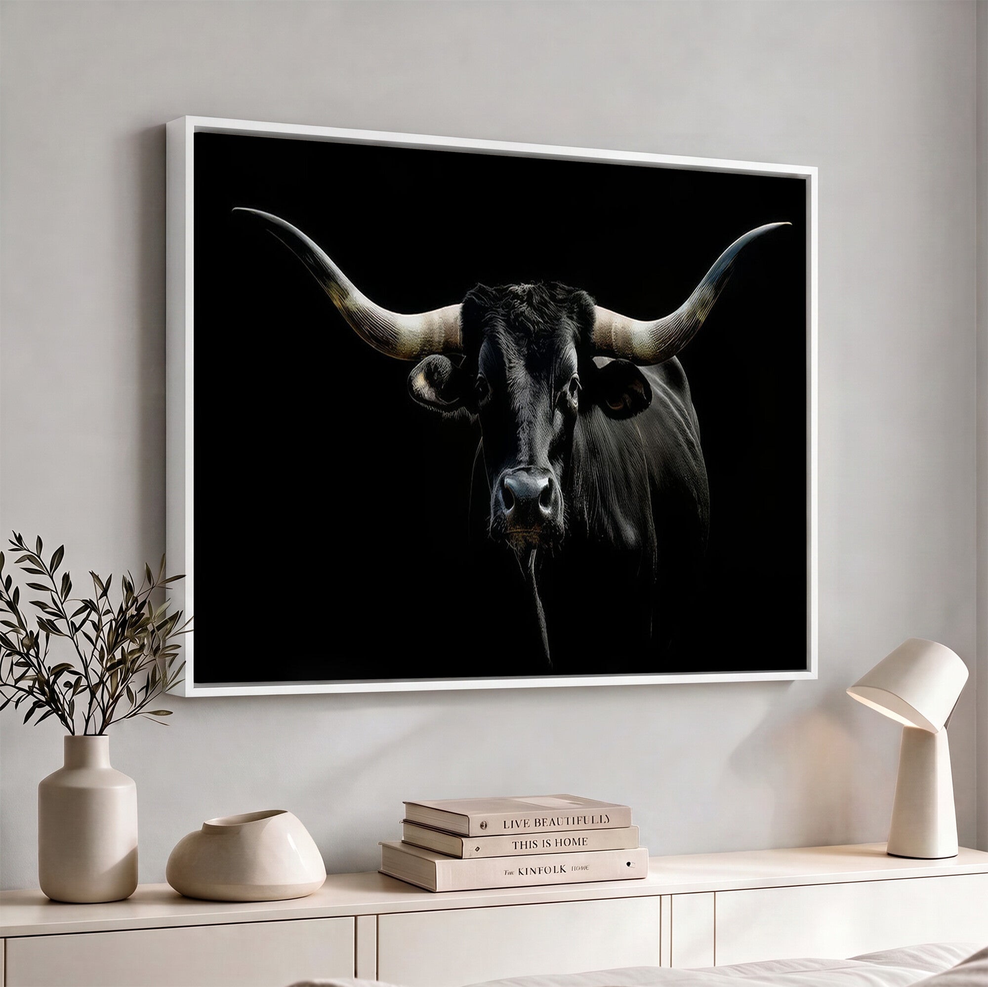 37889-MGV-CV-36X24 - Texas Longhorn Canvas Wall Art - Rustic Western Longhorn Bull Print in Brown & Black - Farmhouse Decor for Living Room, Office, or Ranch