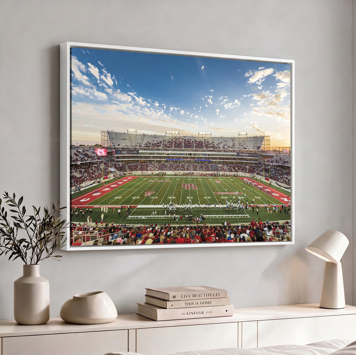 36612-MGV-CV-36X24 - Framed Houston Cougars Football Team Print - Houston TDECU Stadium Wall Art Canvas Print