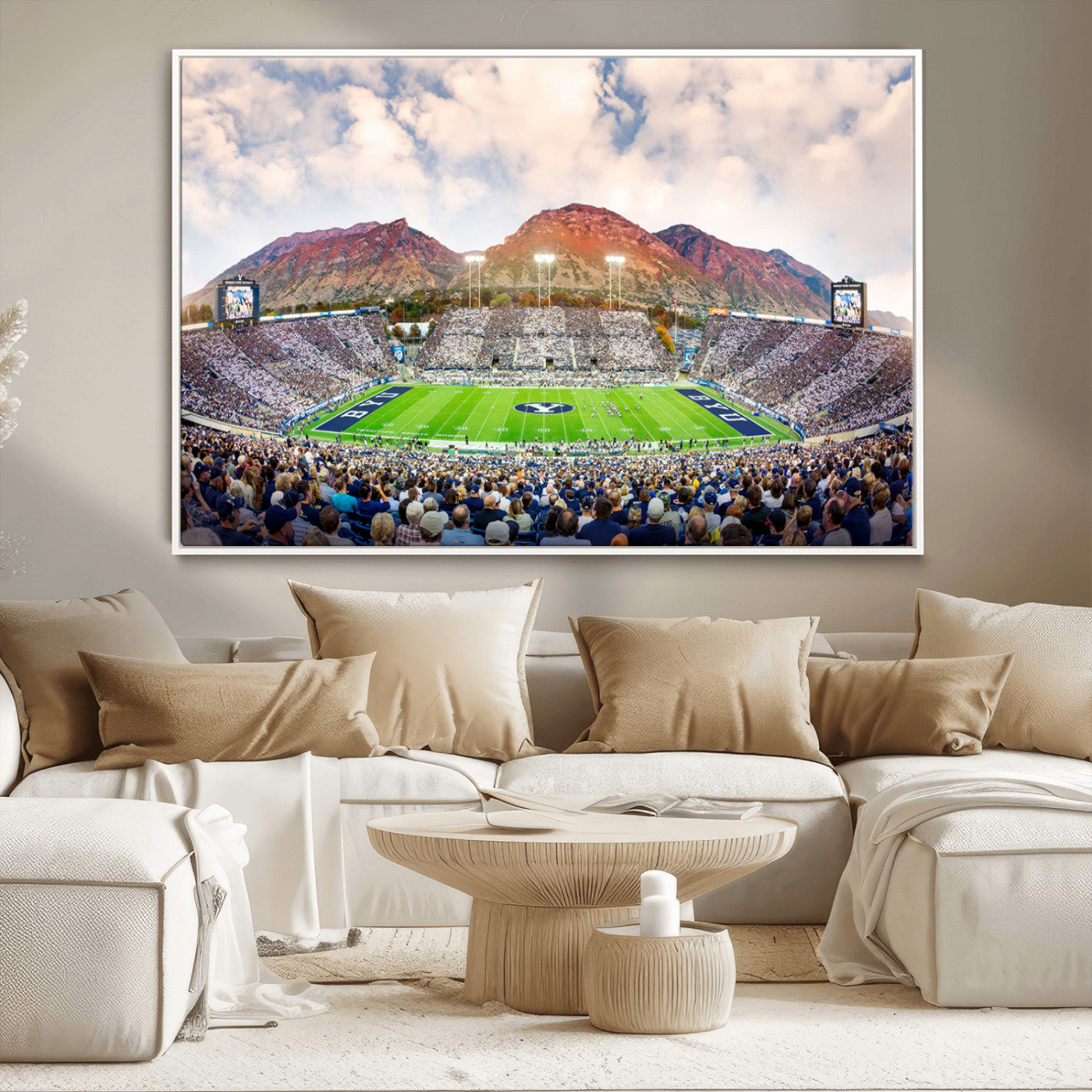MGV-FC-36X24 - Brigham Young University Cougars Football Team Print - Provo LaVell Edwards Stadium Wall Art Canvas