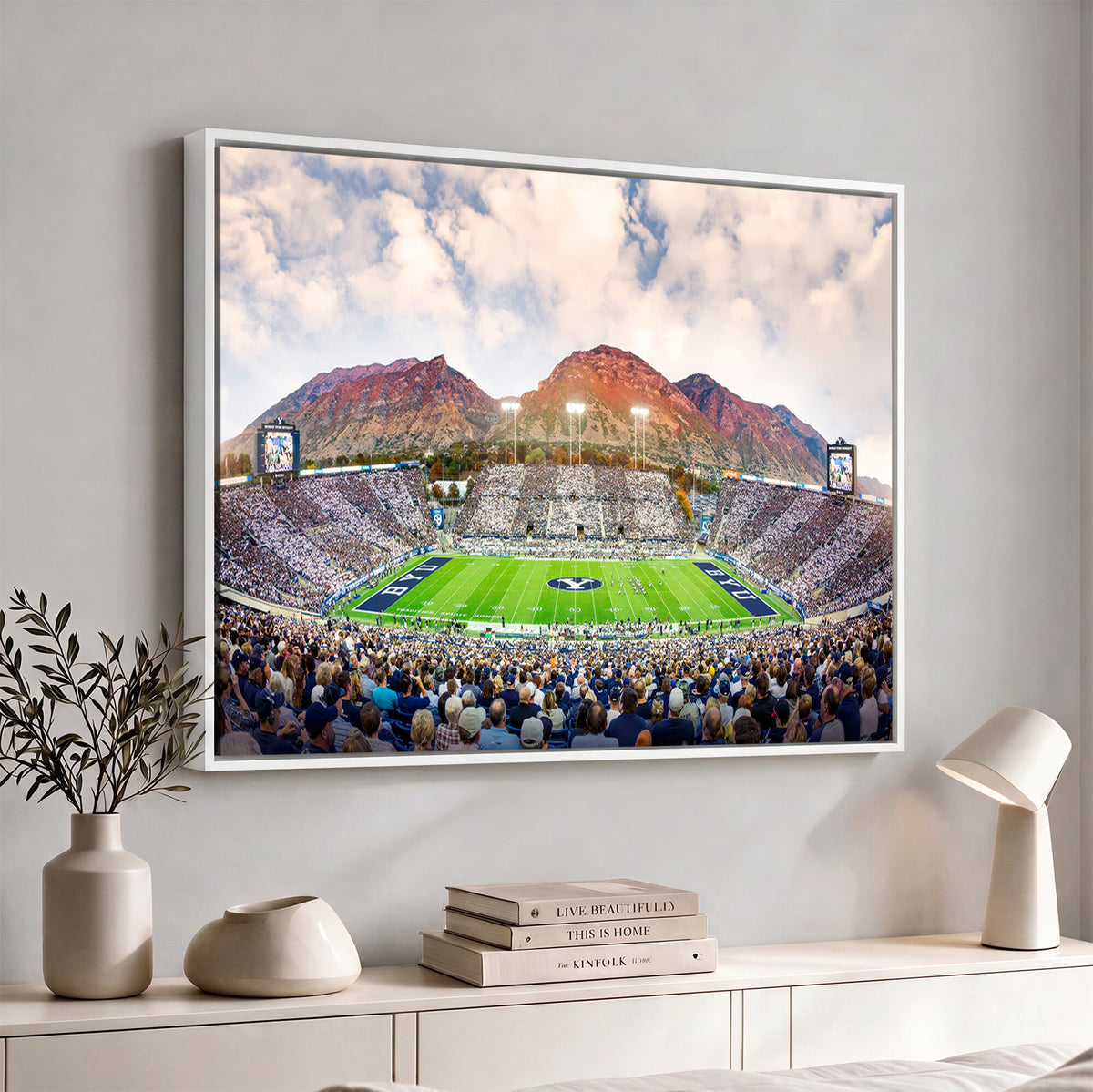 85734-MGV-CV-36X24 - Brigham Young University Cougars Football Team Print - Provo LaVell Edwards Stadium Wall Art Canvas