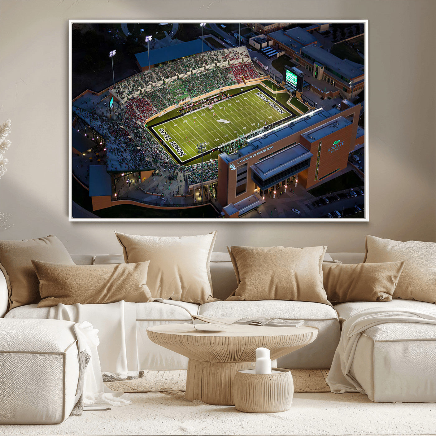 MGV-FC-36X24 - University of North Texas Mean Green Football Artwork, Football Team Print - Denton DATCU Stadium