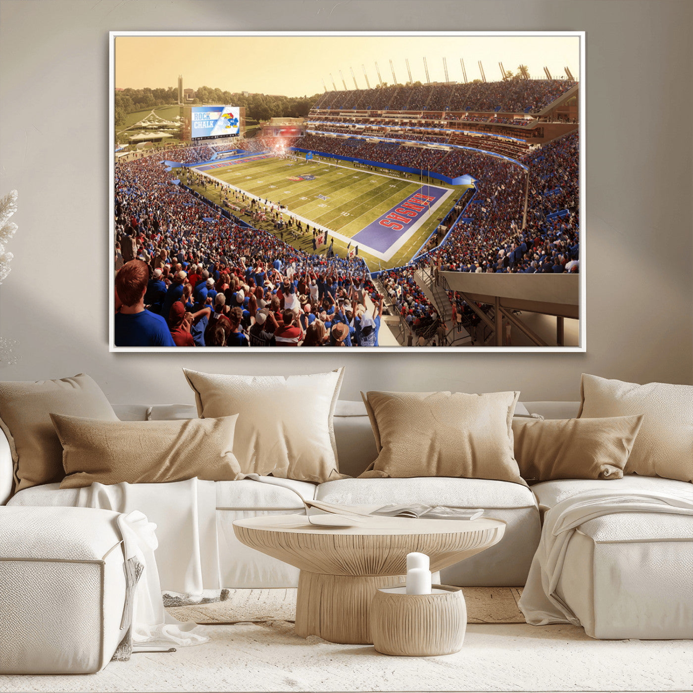 MGV-FC-36X24 - University of Kansas Jayhawks Football Team Print - Lawrence Kansas Memorial Stadium Wall Art Canvas