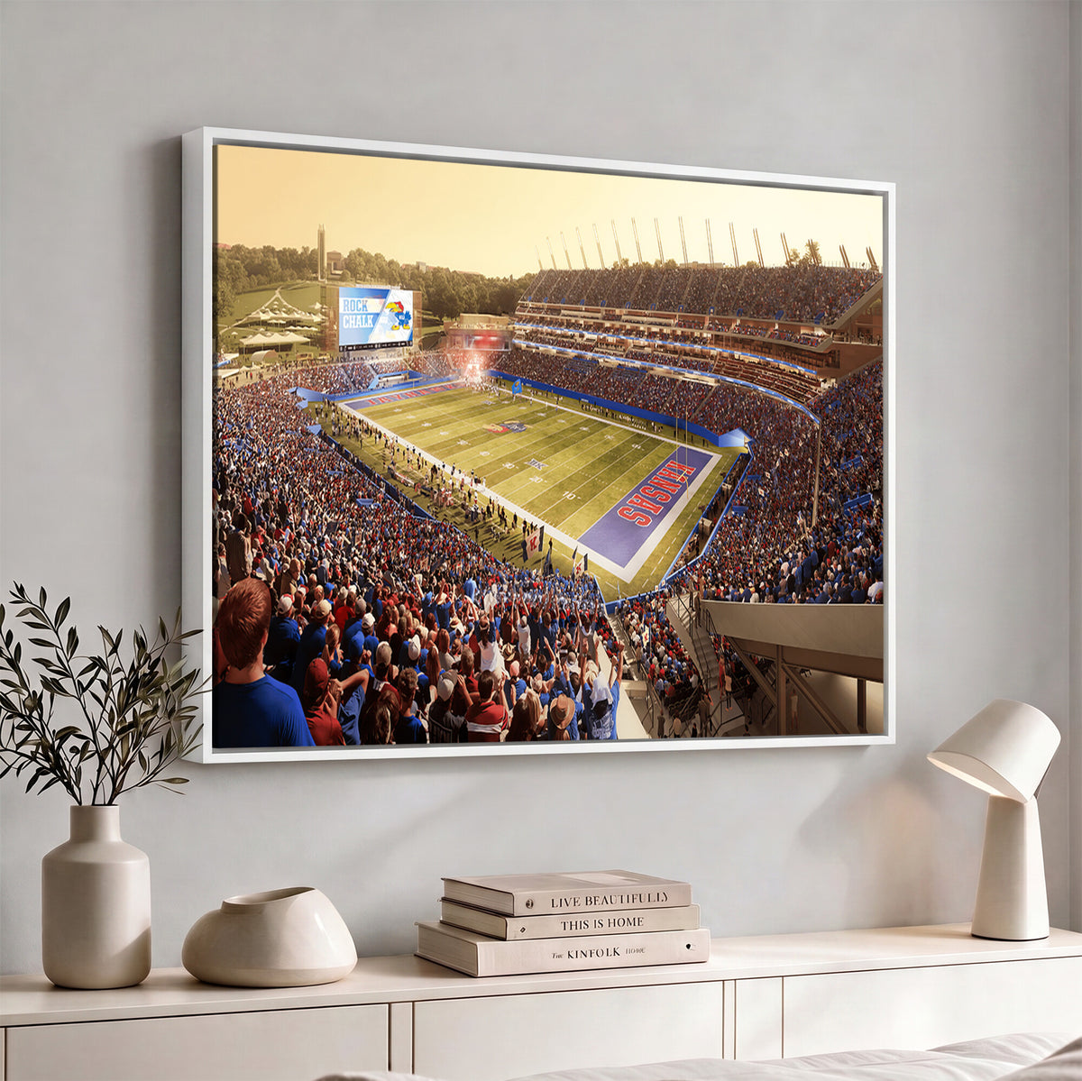 71731-MGV-CV-36X24 - University of Kansas Jayhawks Football Team Print - Lawrence Kansas Memorial Stadium Wall Art Canvas