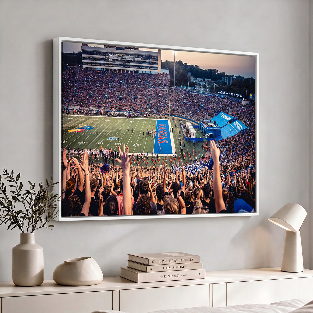 40169-MGV-CV-36X24 - University of Kansas Jayhawks Football Team Art Print - Lawrence Kansas Memorial Stadium Wall Art