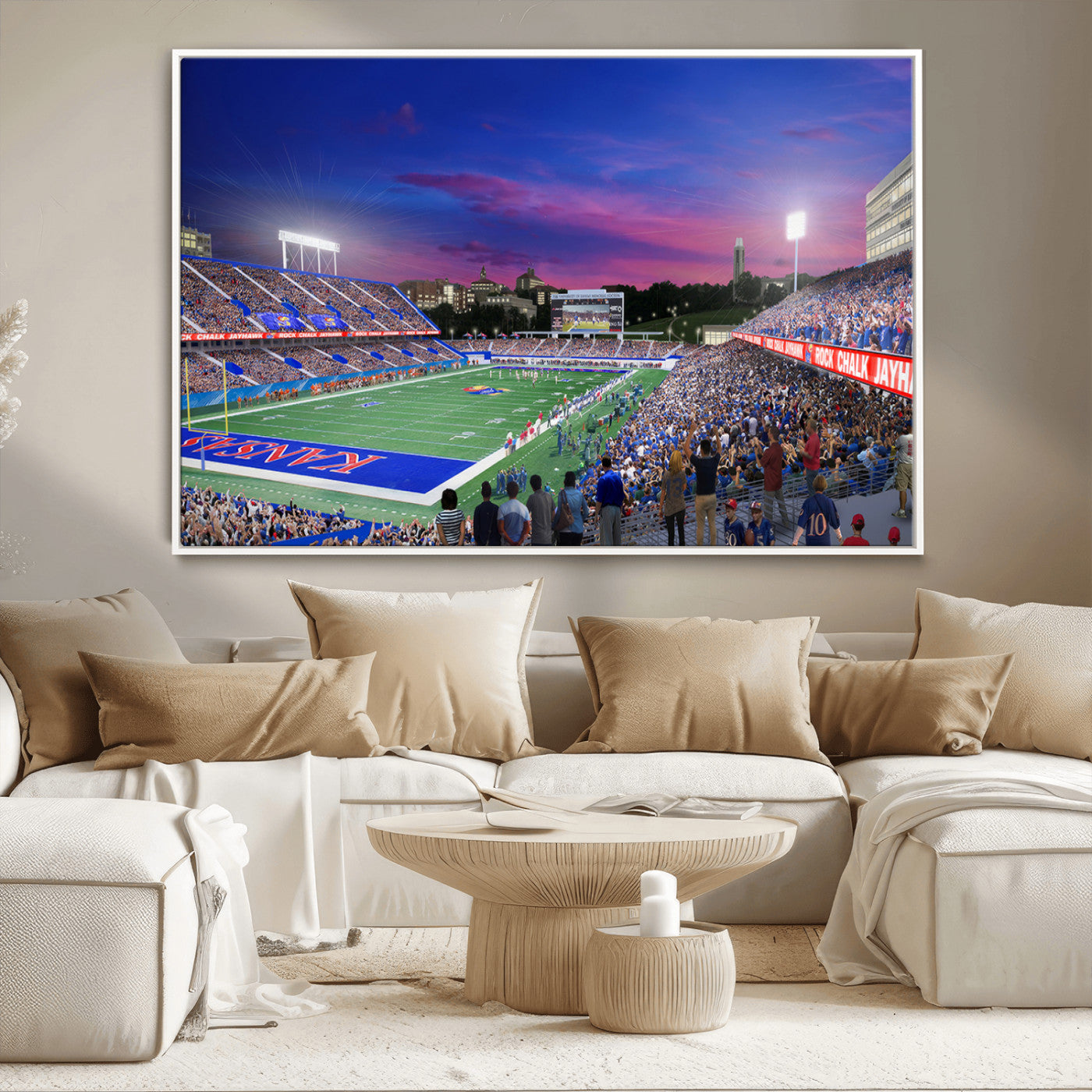 MGV-FC-36X24 - University of Kansas Jayhawks Football Team Print Canvas- Lawrence Kansas Memorial Stadium Wall Art