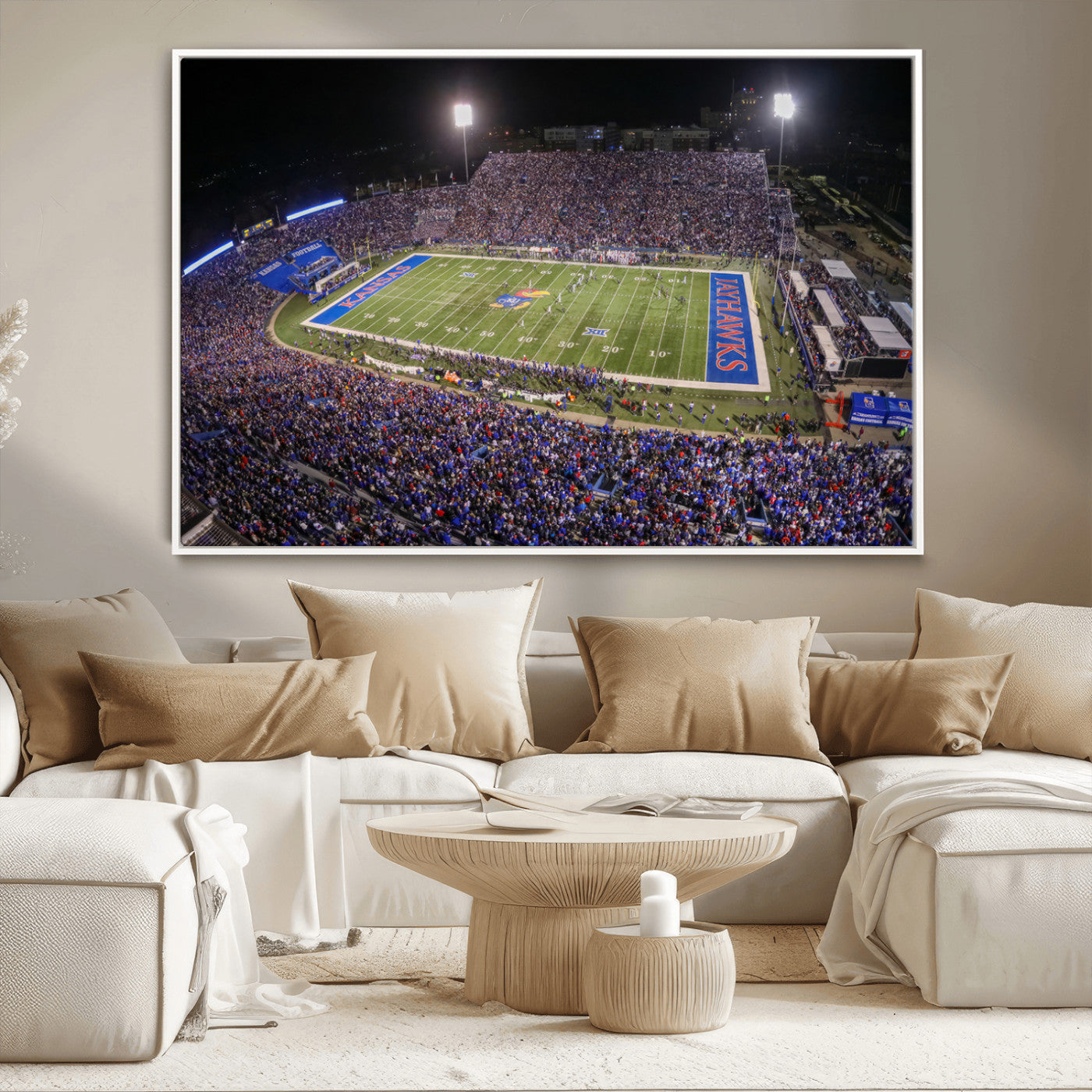 MGV-FC-36X24 - University of Kansas Jayhawks Football Team Print - Lawrence Kansas Memorial Stadium Wall Art Canvas