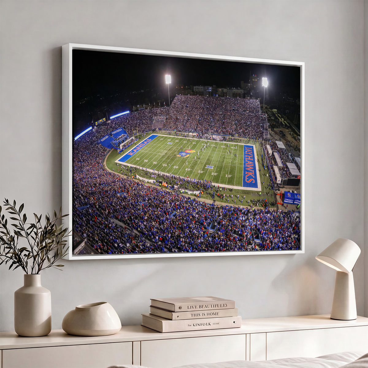 69760-MGV-CV-36X24 - University of Kansas Jayhawks Football Team Print - Lawrence Kansas Memorial Stadium Wall Art Canvas