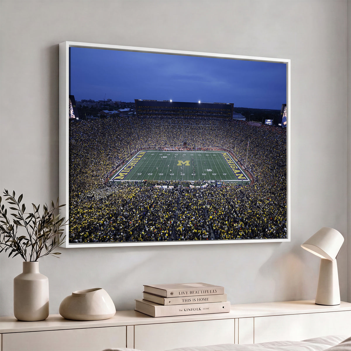 34202-MGV-CV-36X24 - University of Michigan Wolverines Football Team Print - Ann Arbor Michigan Stadium Wall Art Canvas