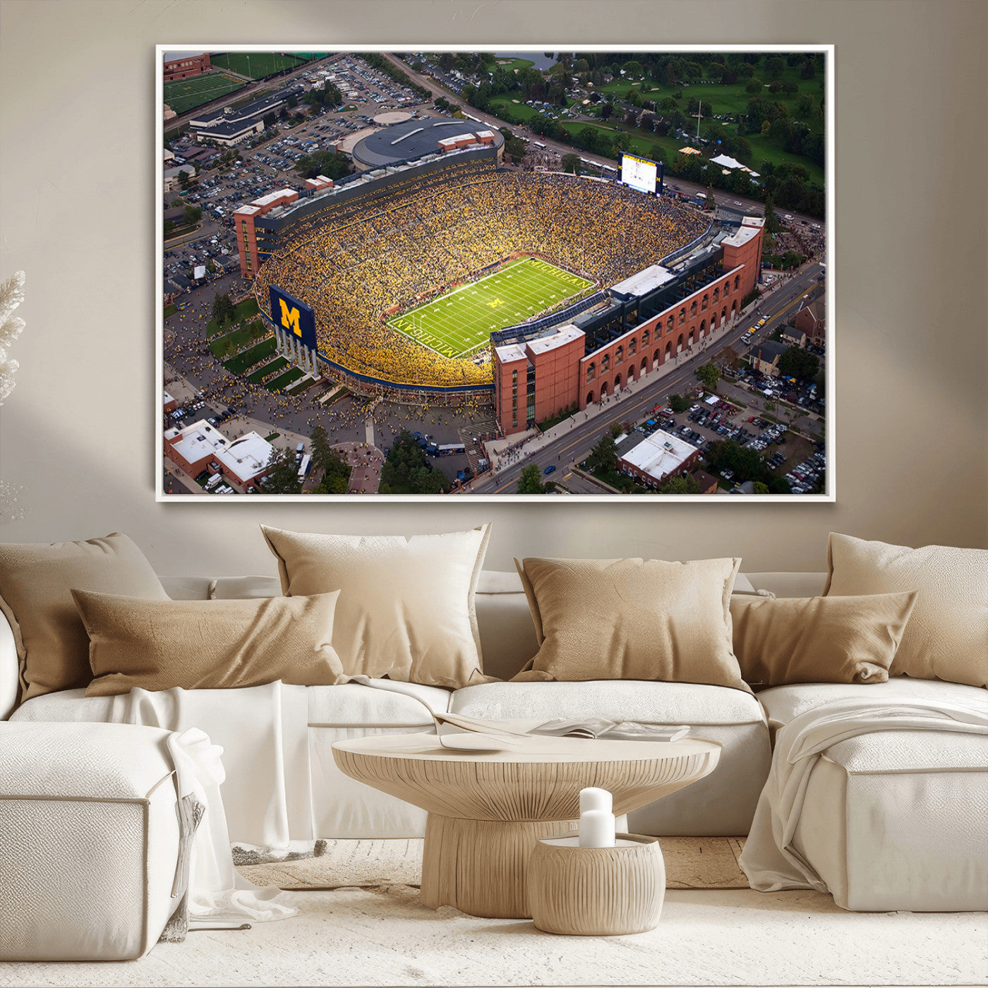 MGV-FC-36X24 - University of Michigan Wolverines Football Team Print - Ann Arbor Michigan Stadium Wall Art Canvas