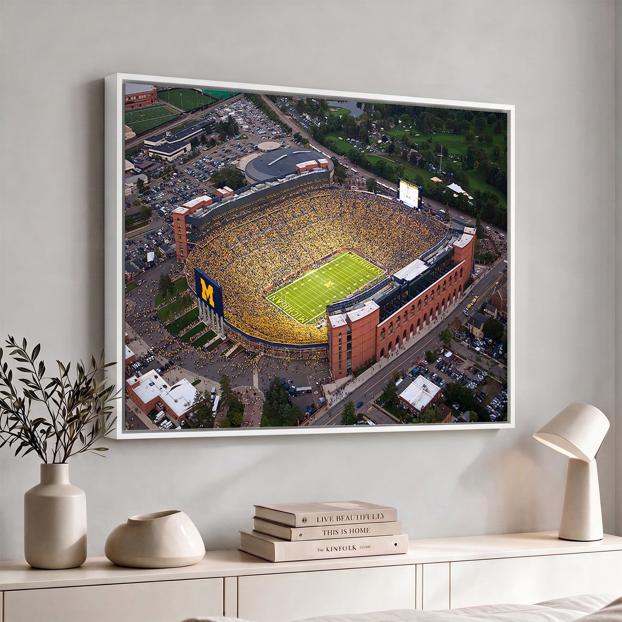 95248-PAN-FL-20X10 - University of Michigan Wolverines Football Team Print - Ann Arbor Michigan Stadium Wall Art Canvas