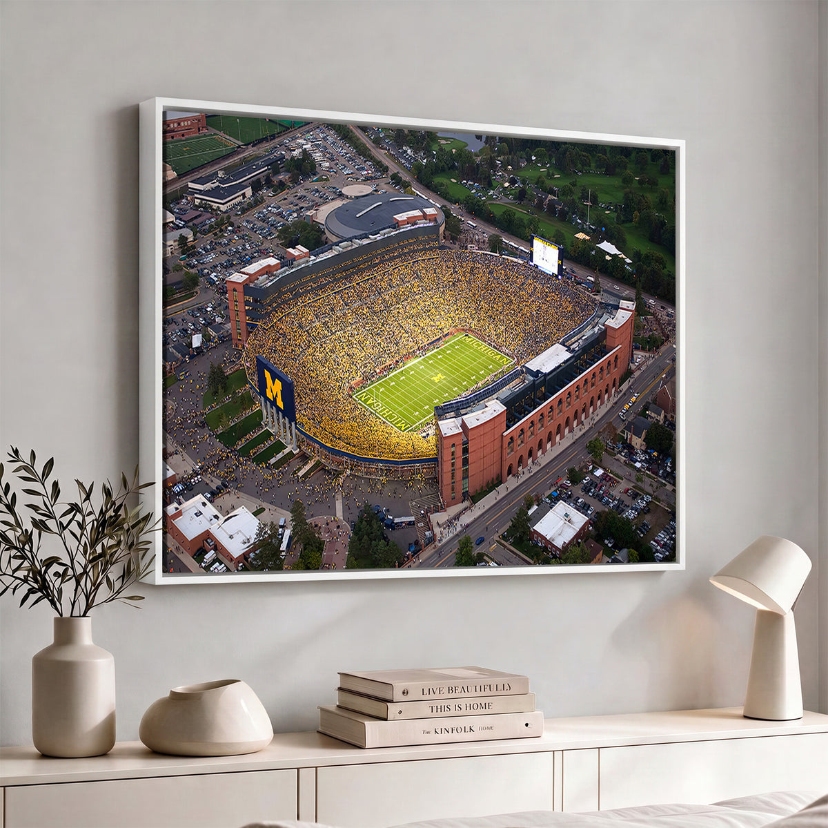 95248-MGV-CV-36X24 - University of Michigan Wolverines Football Team Print - Ann Arbor Michigan Stadium Wall Art Canvas