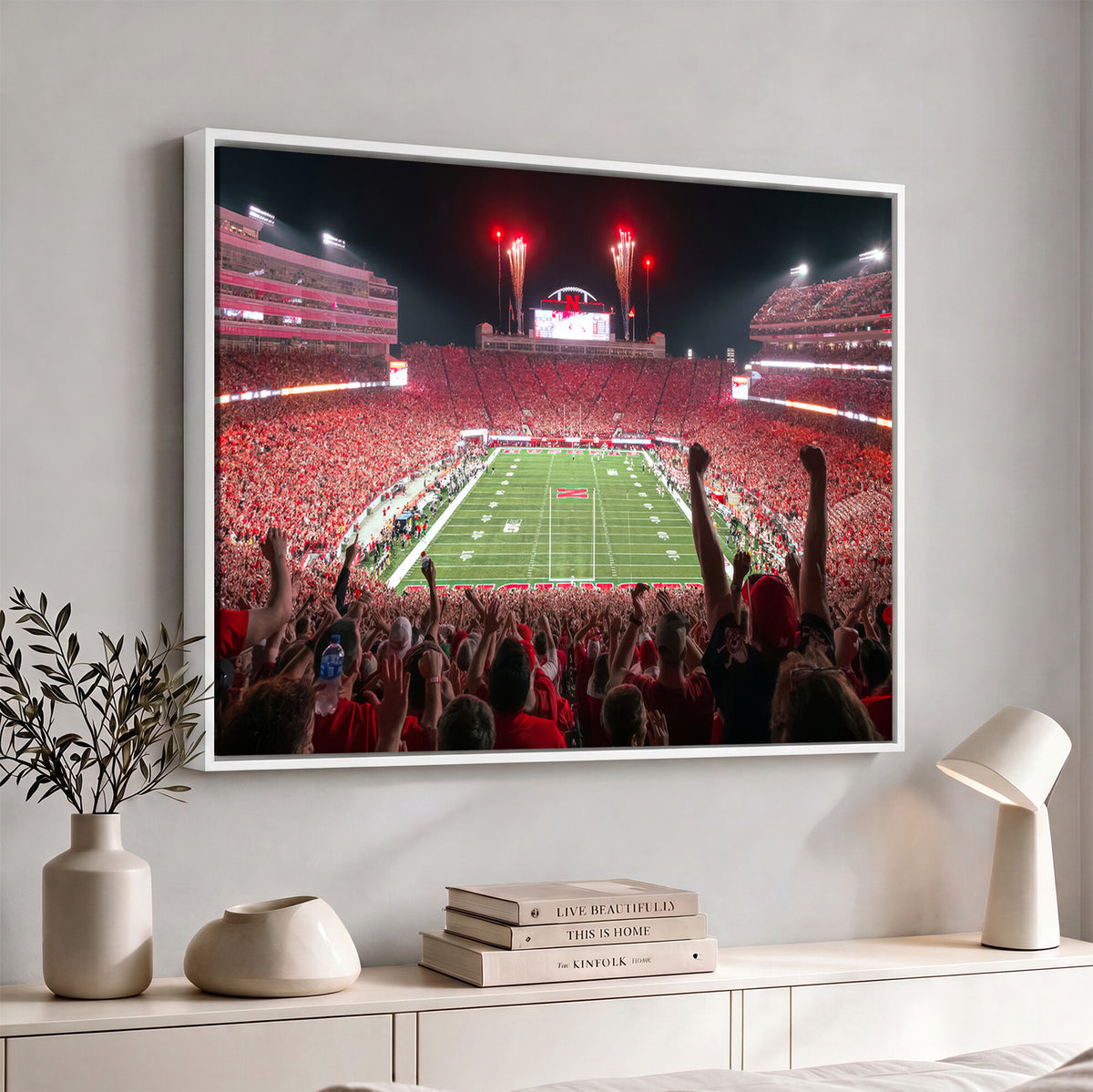 43351-MGV-CV-36X24 - University of Nebraska Cornhuskers Football Team Print - Lincoln Memorial Stadium Wall Art Canvas