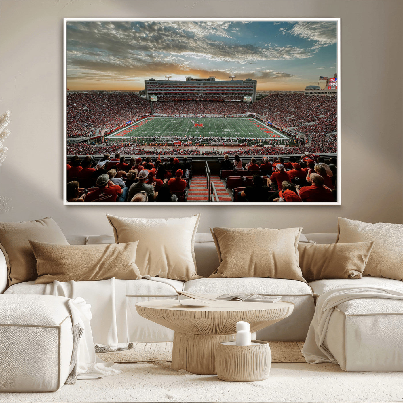 MGV-FC-36X24 - University of Nebraska Cornhuskers Football Team Print - Lincoln Memorial Stadium Art Canvas Print