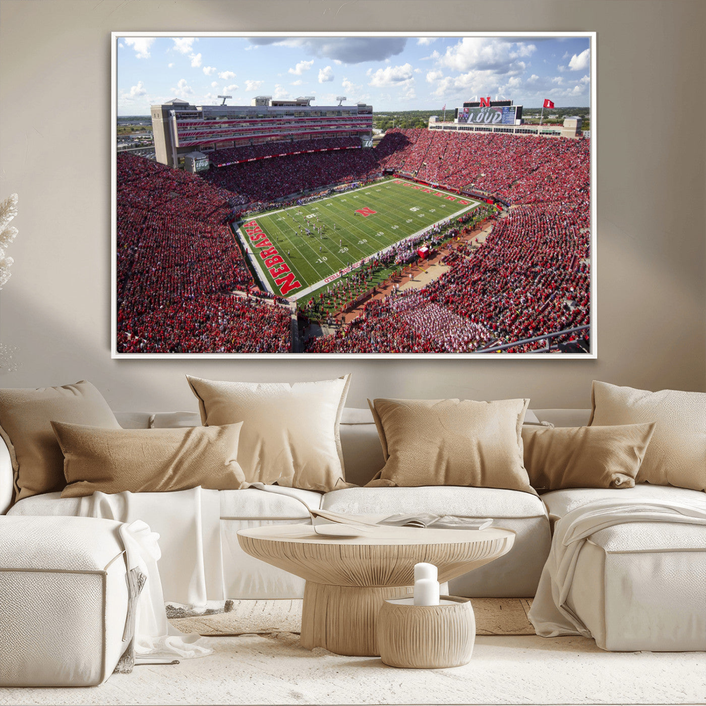 MGV-FC-36X24 - University of Nebraska Cornhuskers Football Team Print - Lincoln Memorial Stadium Wall Art Canvas
