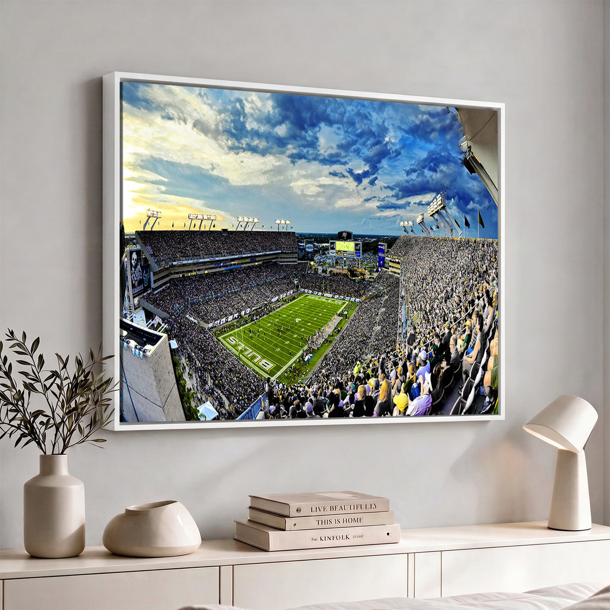 23788-MGV-CV-36X24 - Framed USF Bulls Football Team Print - Tampa Raymond James Stadium Wall Art Canvas Print
