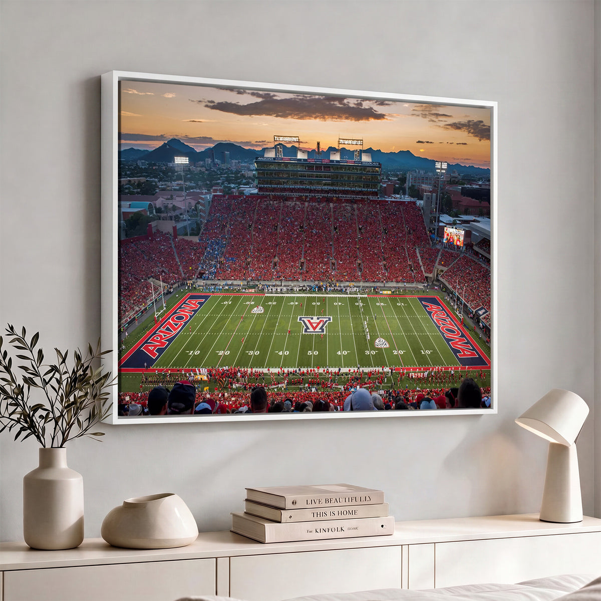 99722-MGV-CV-36X24 - Framed Arizona Wildcats Football Team Print - Tucson Arizona Stadium Wall Art Canvas Print