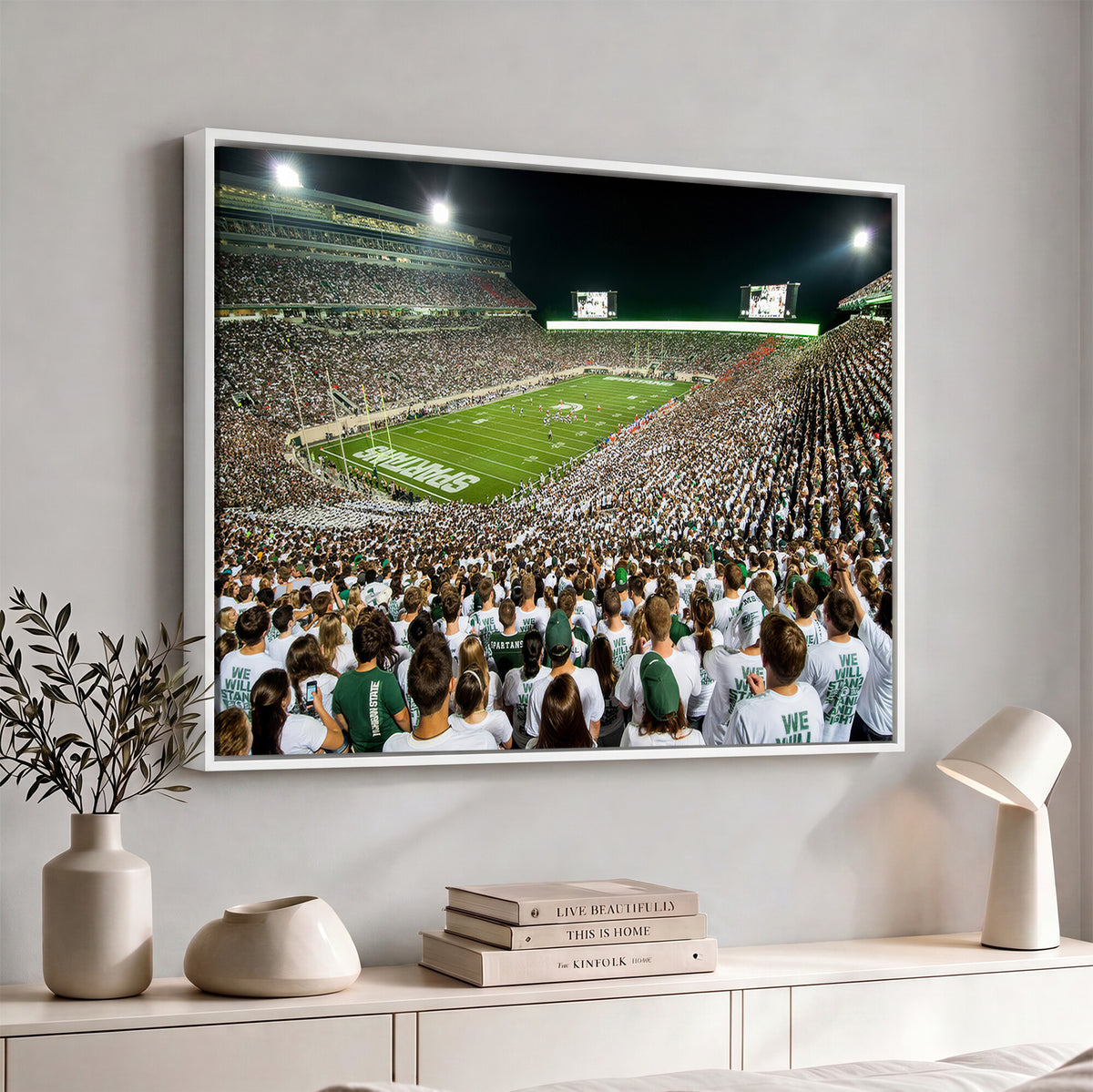 30457-PAN-FL-20X10 - Michigan State Spartans Football Canvas Print - East Lansing Spartan Stadium Wall Art Canvas Print