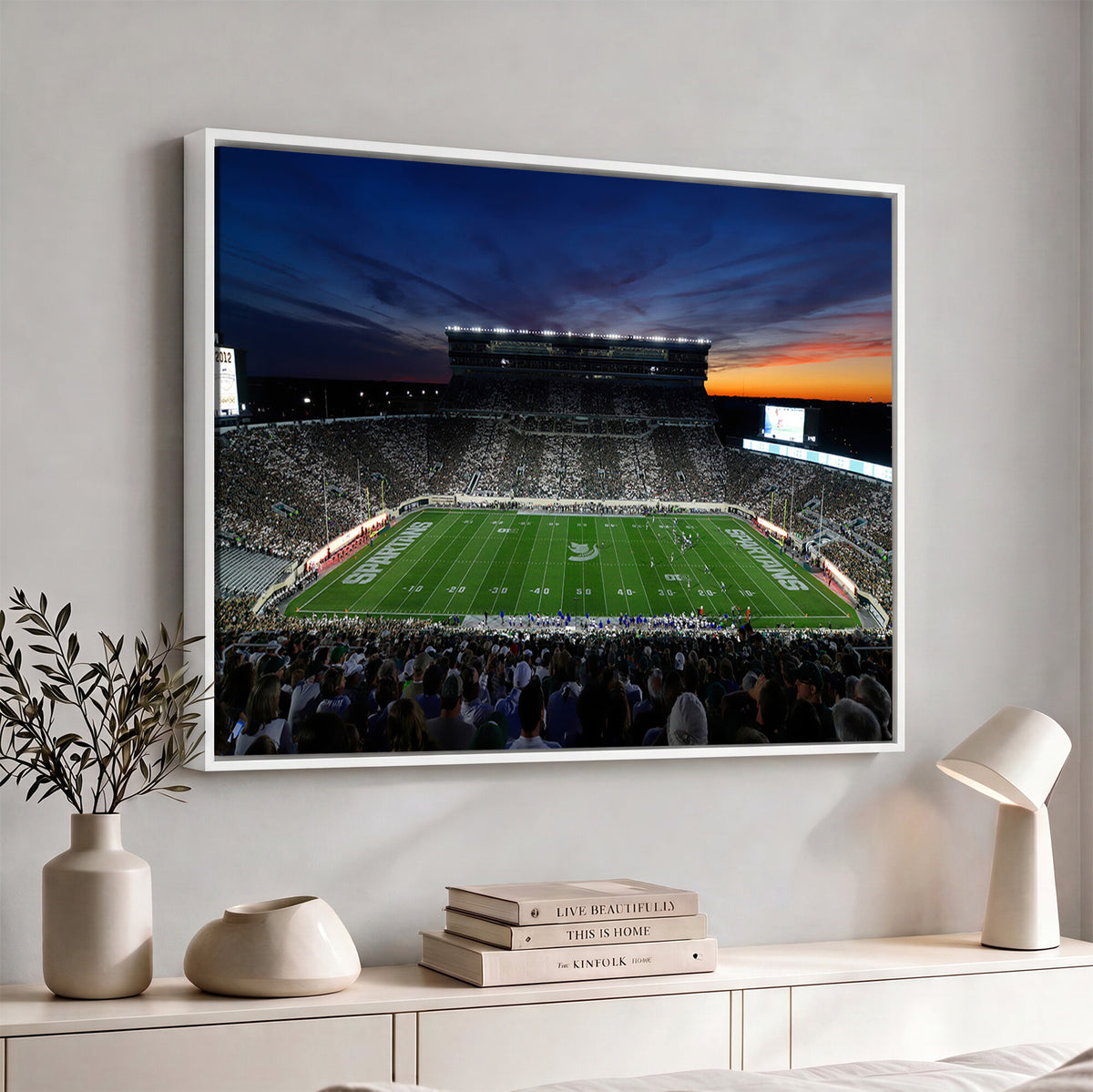 49074-PAN-FL-20X10 - Michigan State Spartans Football Team Print - East Lansing Spartan Stadium Canvas Print