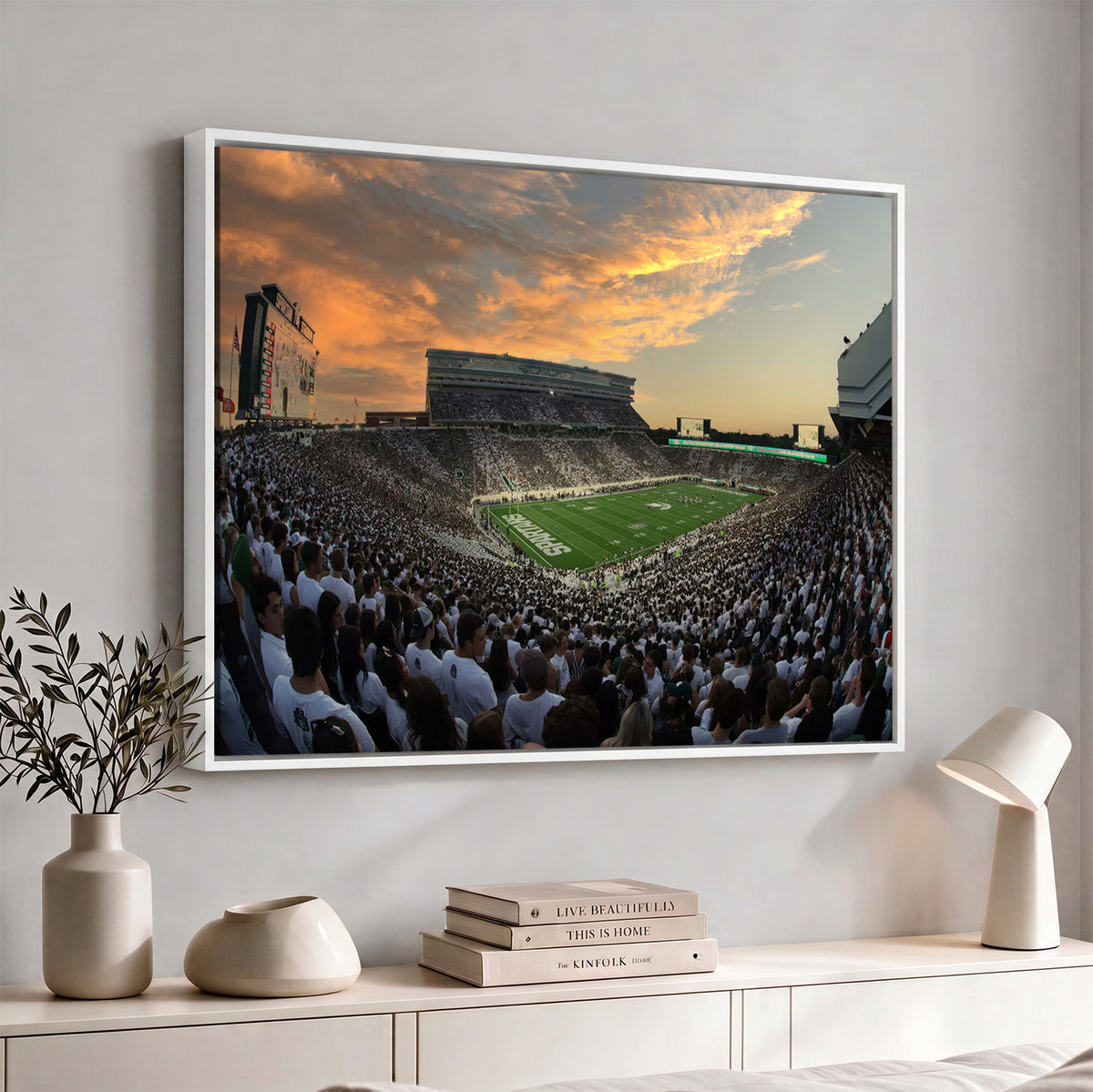 99155-PAN-FL-20X10 - Michigan State Spartans Football Team Print - East Lansing Spartan Stadium Wall Art Canvas Print