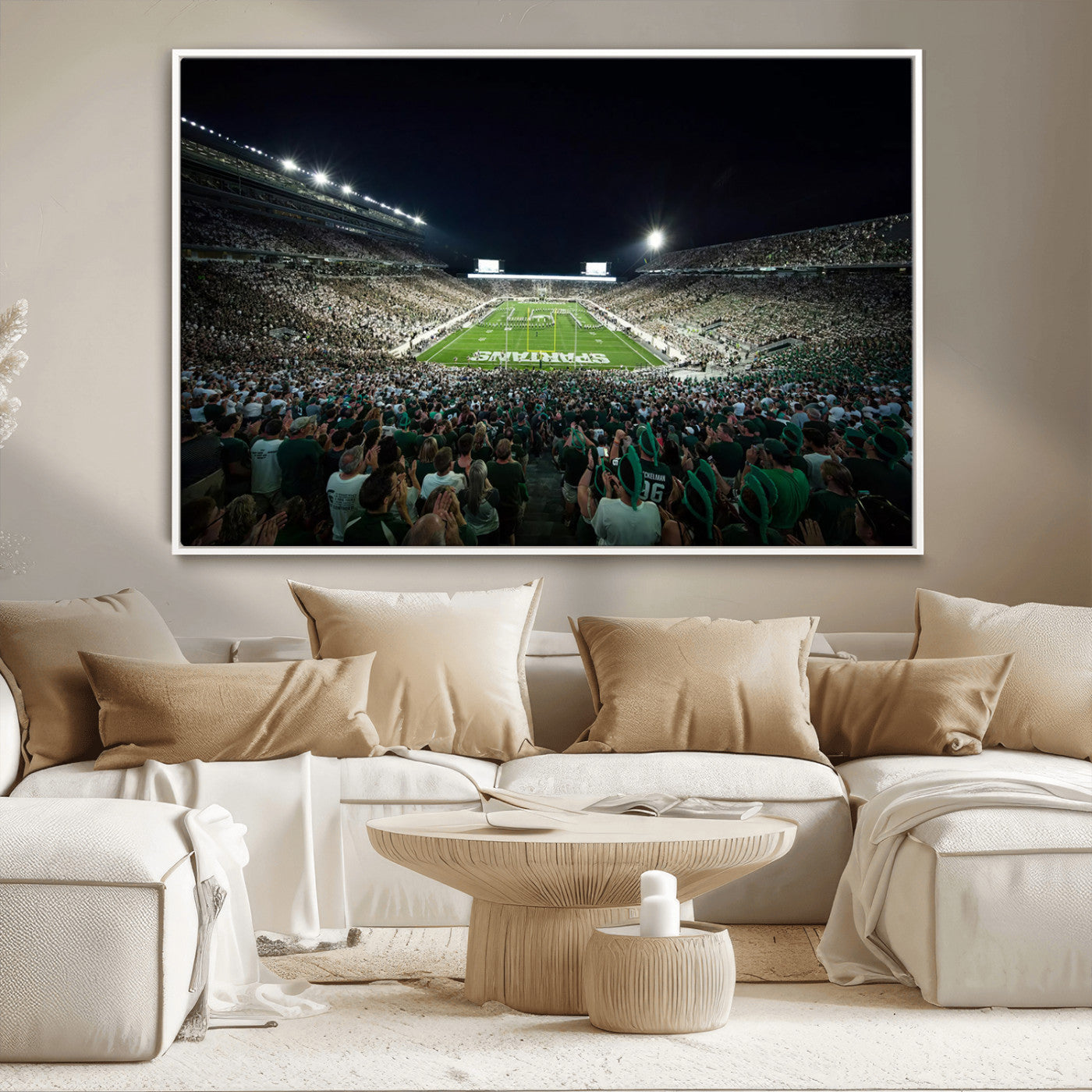 MGV-FC-36X24 - Framed Michigan State Spartans Football Team Print - East Lansing Spartan Stadium Wall Art Canvas