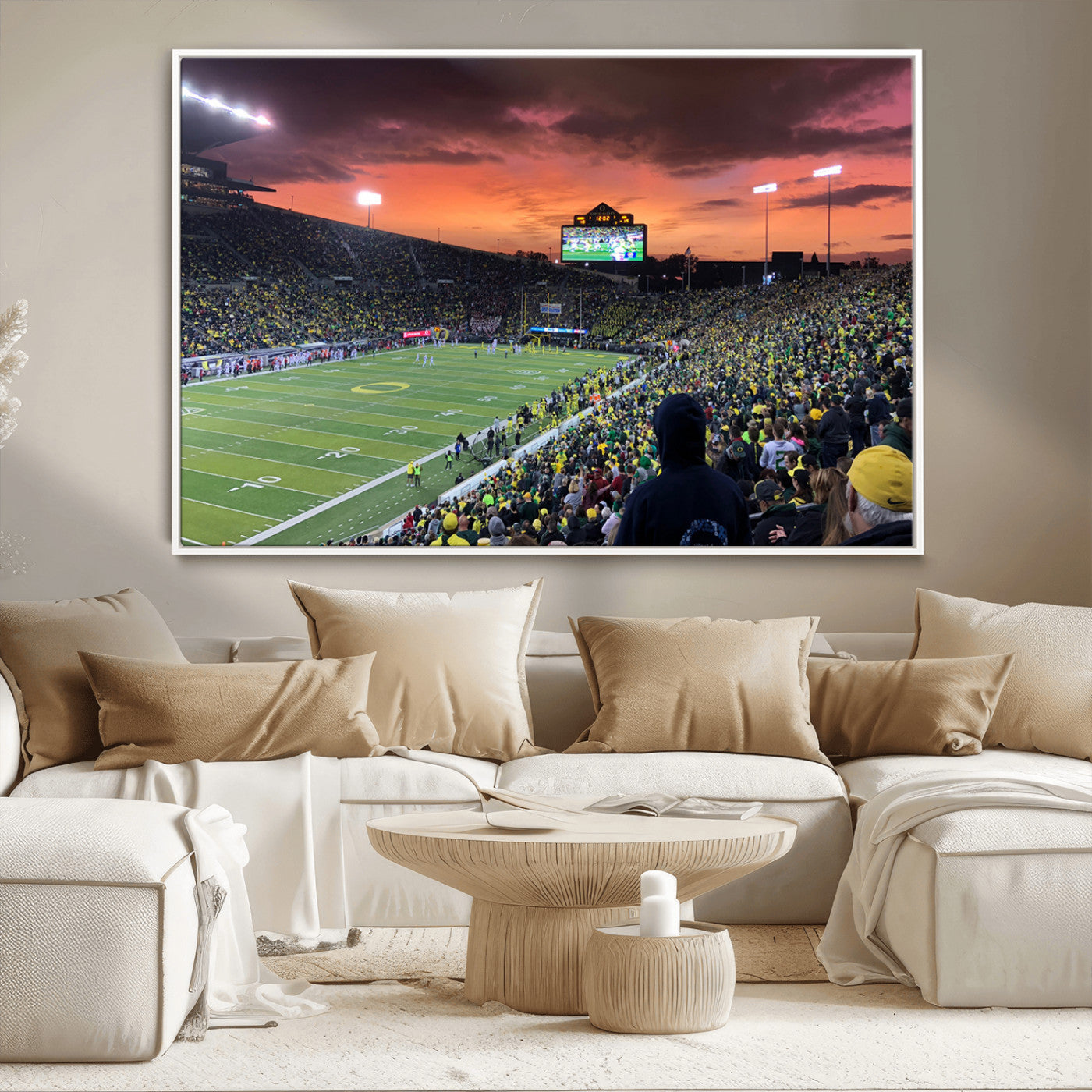 MGV-FC-36X24 - Eugene Autzen Stadium Canvas Wall Art Print – Sunset Over Iconic Football Field Wall Decor for Home