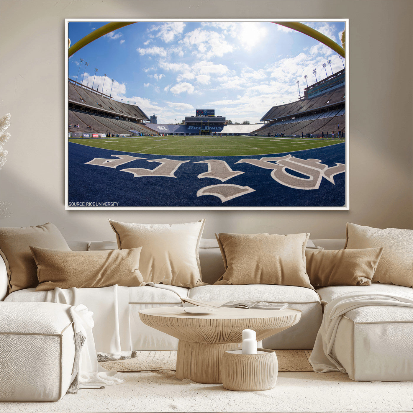 MGV-FC-36X24 - Rice University Owls Football Team Print - Houston Rice Stadium Wall Art Canvas Print