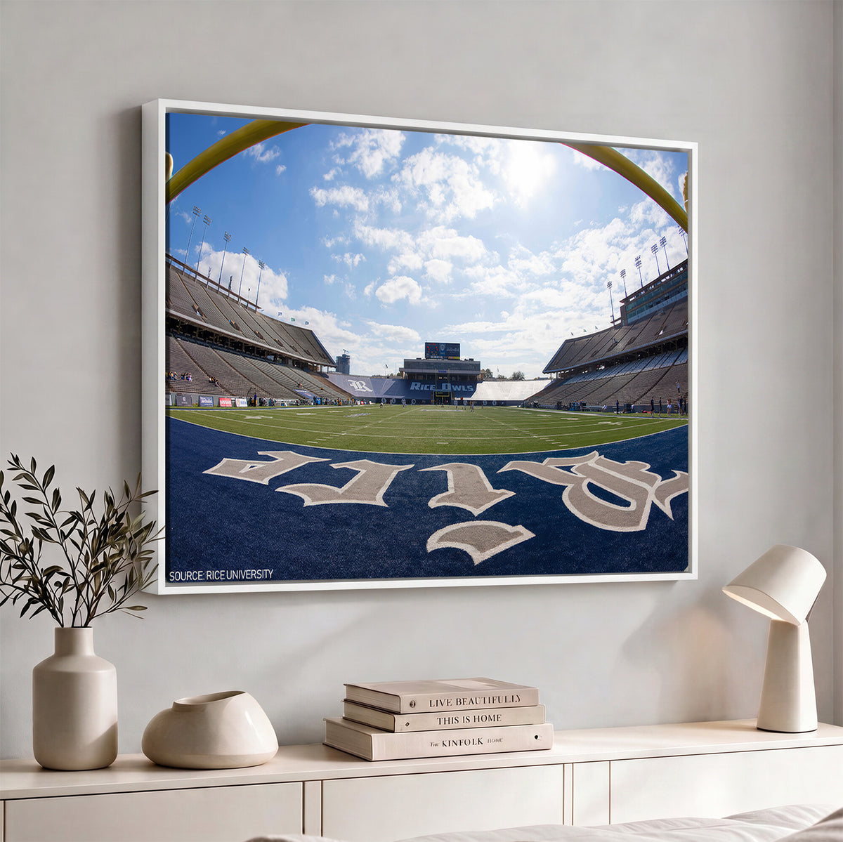 50267-MGV-CV-36X24 - Rice University Owls Football Team Print, Houston Rice Stadium, Framed and Ready to Hang