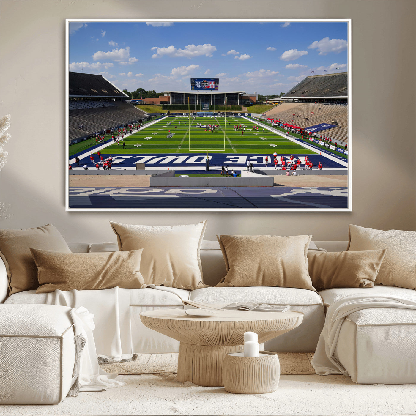 MGV-FC-36X24 - Rice University Owls Football Team Print - Houston Rice Stadium Wall Art Canvas Print