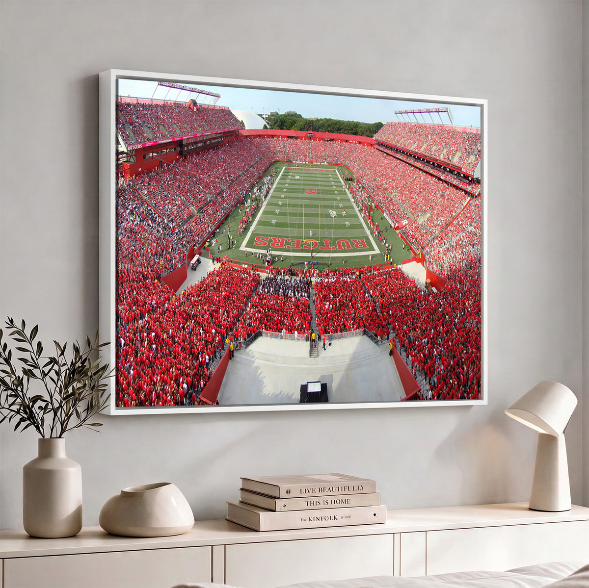 90818-PAN-FL-20X10 - Rutgers Scarlet Knights Football Team Print - Piscataway SHI Stadium Wall Art Canvas Print