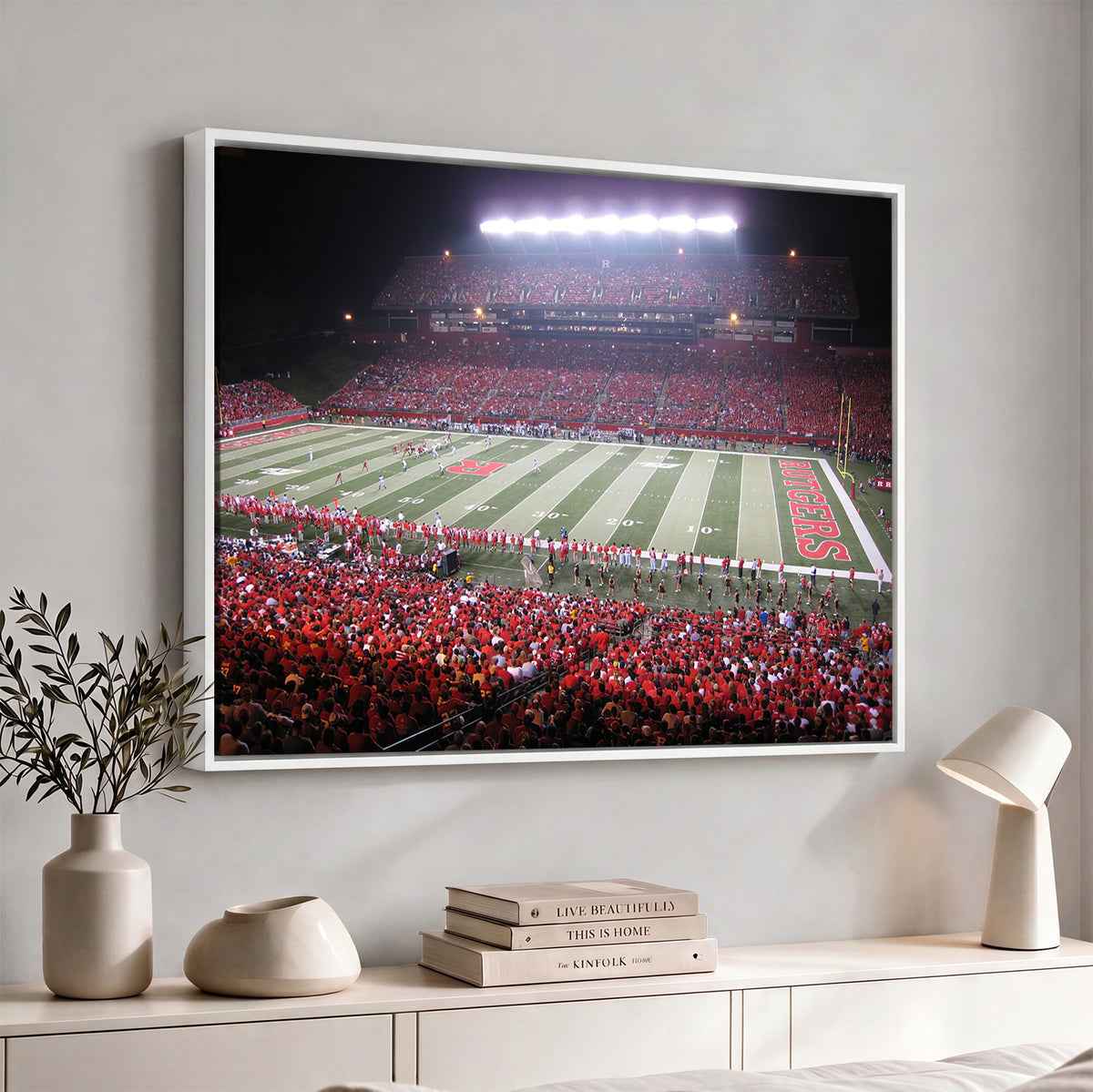 53225-PAN-FL-20X10 - Rutgers University Scarlet Knights Football Team Print - Piscataway SHI Stadium Wall Art Canvas