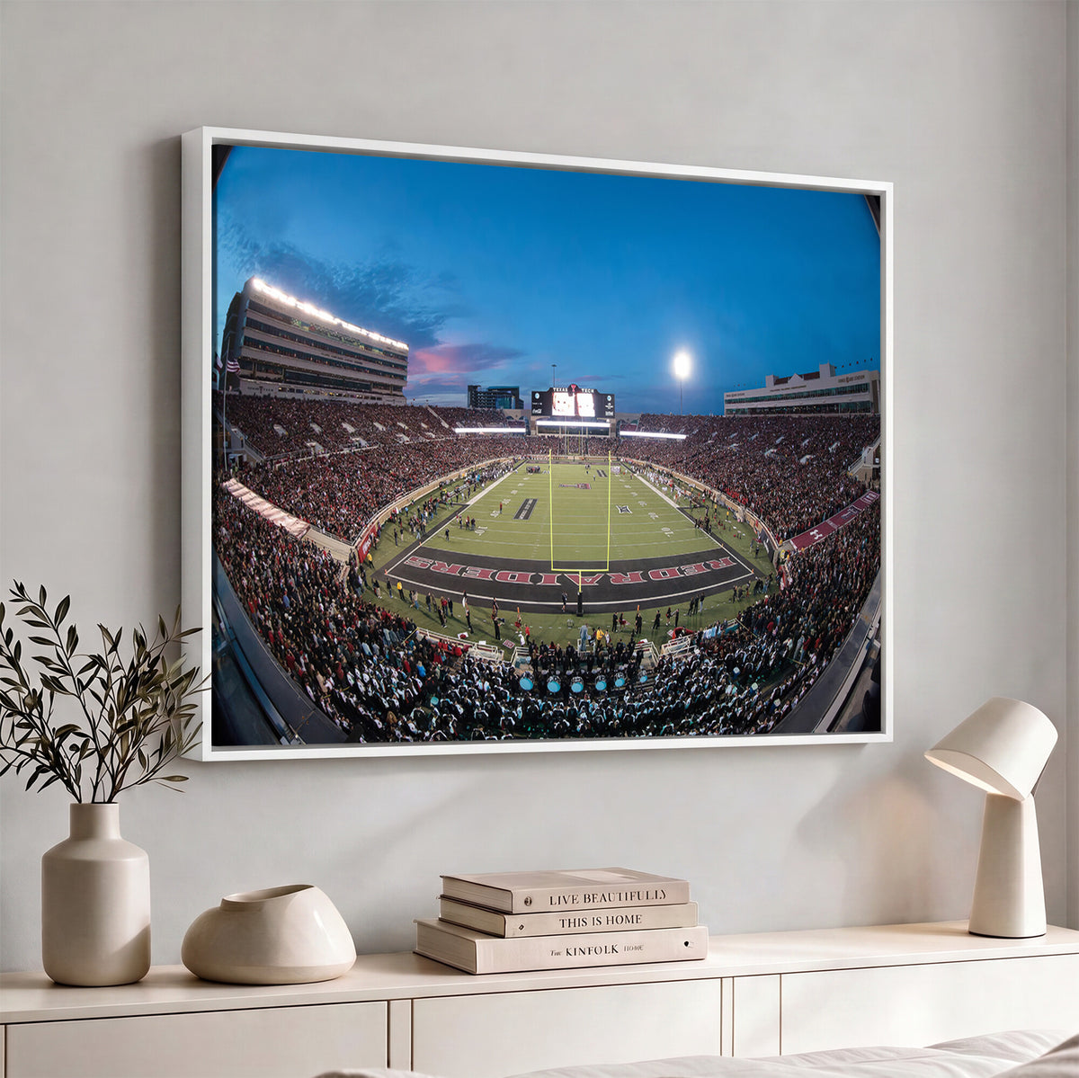 60763-PAN-FL-20X10 - Texas Tech Red Raiders Canvas, Framed Football Team Print - Lubbock Jones AT&T Stadium Wall Art