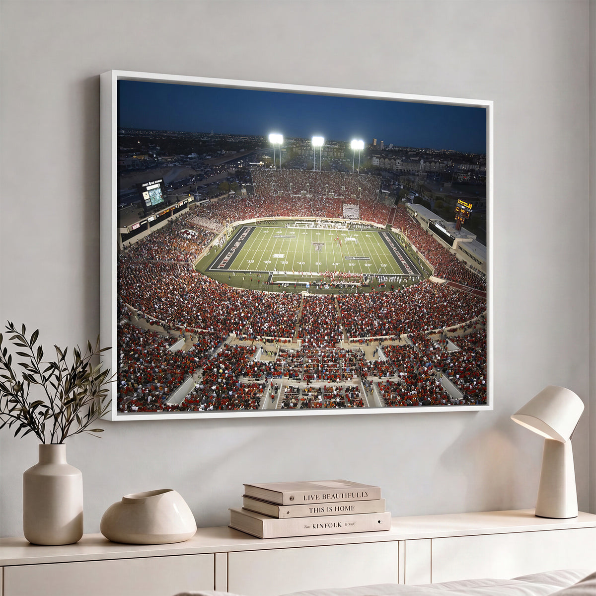 55763-MGV-CV-36X24 - Texas Tech Red Raiders Football Team Print, Lubbock Jones AT&T Stadium, Framed and Ready to Hang