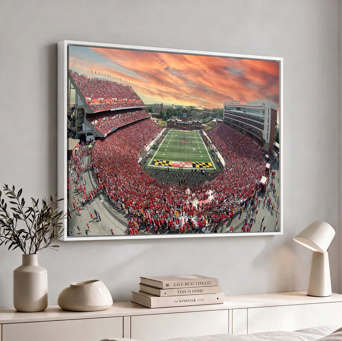 24140-PAN-FL-20X10 - University of Maryland Terrapins Football Team Print - College Park SECU Stadium Wall Art Canvas