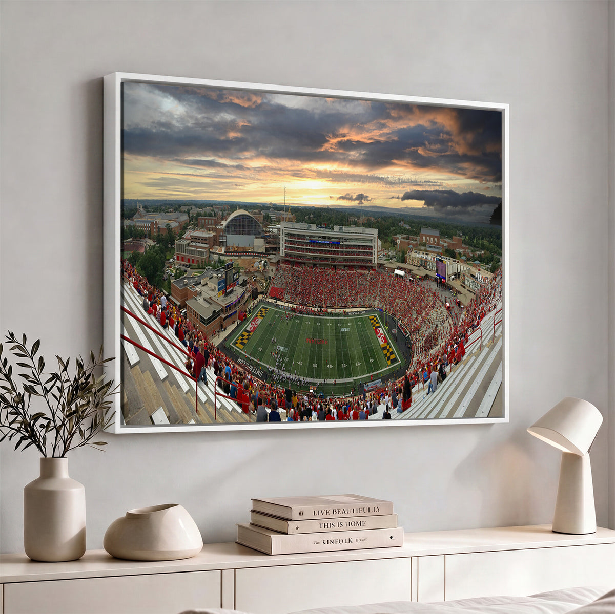 29993-PAN-FL-20X10 - University of Maryland Terrapins Football Team Print - College Park SECU Stadium Wall Art Canvas