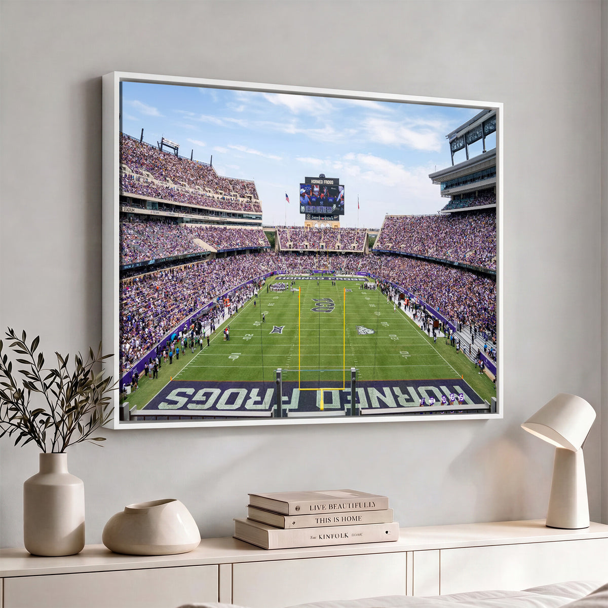 27650-PAN-FL-20X10 - TCU Horned Frogs Football Team Print - Fort Worth Amon G. Carter Stadium Wall Art Canvas Print