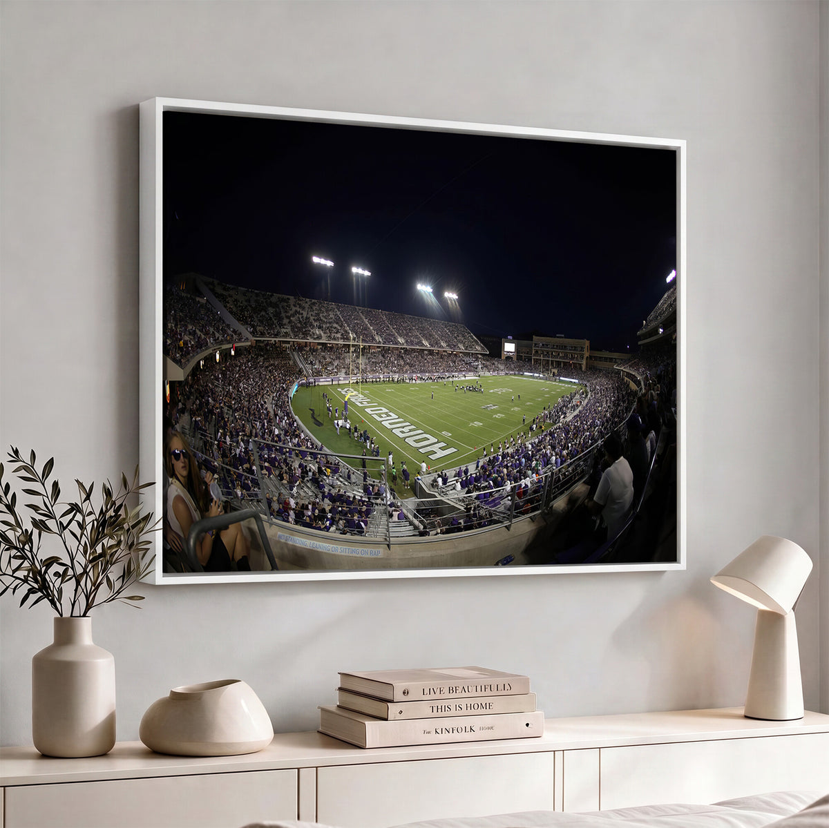 59222-PAN-FL-20X10 - TCU Horned Frogs Football Team Print - Fort Worth Amon G. Carter Stadium Wall Art Canvas Print.