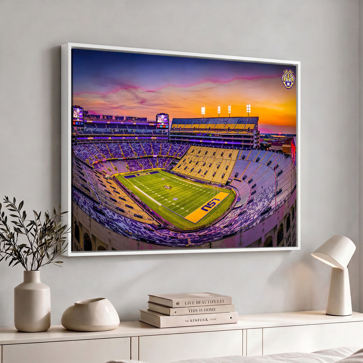 93538-MGV-CV-36X24 - The Louisiana State University Tigers Football Team Print, Framed and Ready to Hang Stadium Print