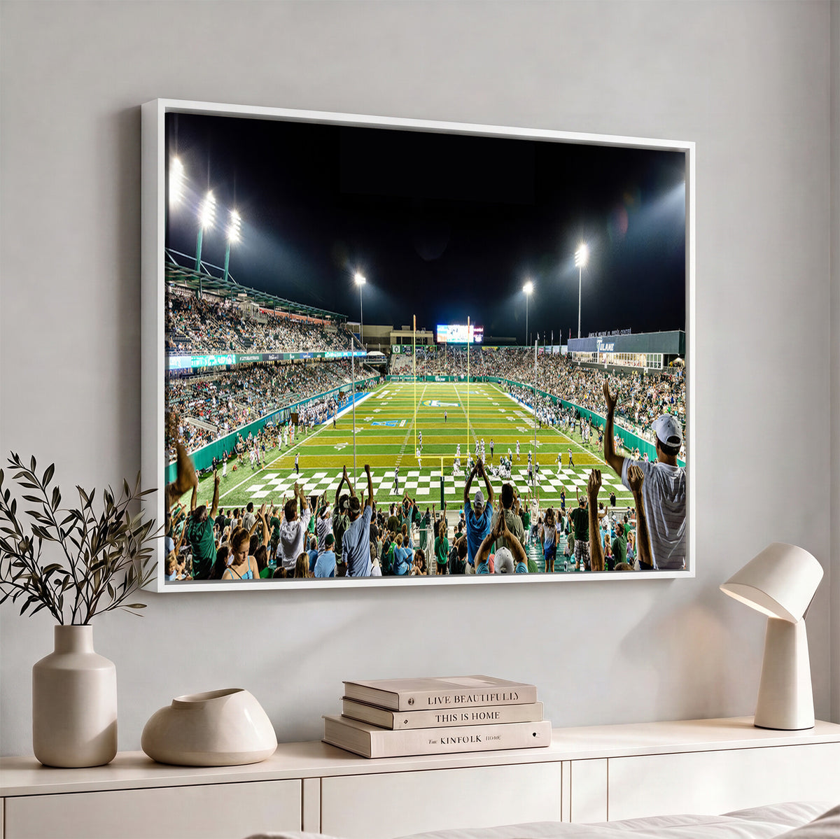 56448-MGV-CV-36X24 - The Tulane University Green Wave Football Team Print, New Orleans Yulman Stadium