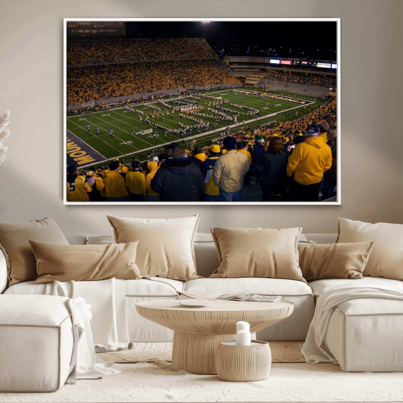 MGV-FC-36X24 - West Virginia Uni Mountaineers Football Team Print - Milan Puskar Stadium Canvas Print Wall Art,