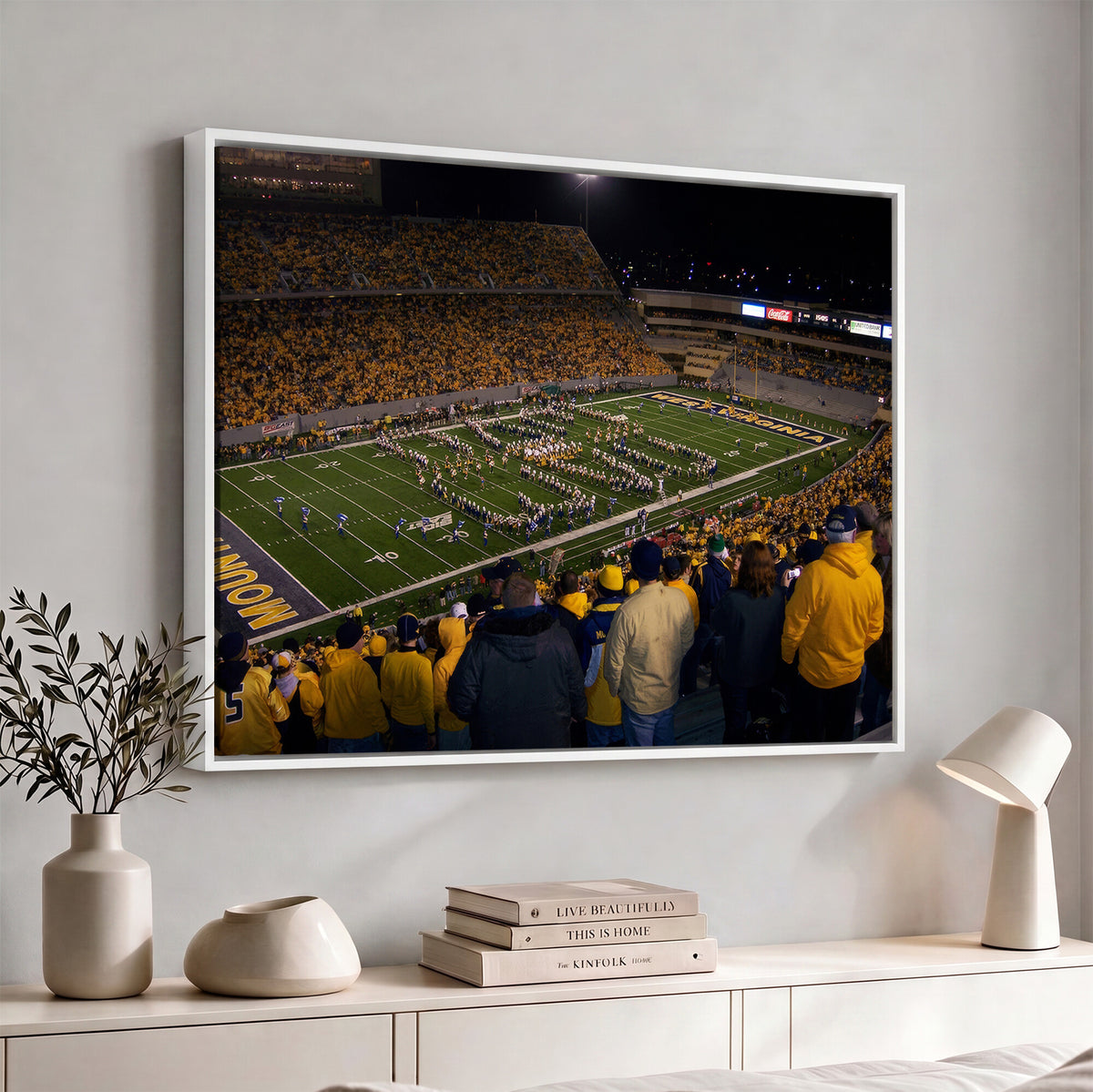 58154-MGV-CV-36X24 - West Virginia University Mountaineers Football Team Print, Milan Puskar Stadium, Morgantown