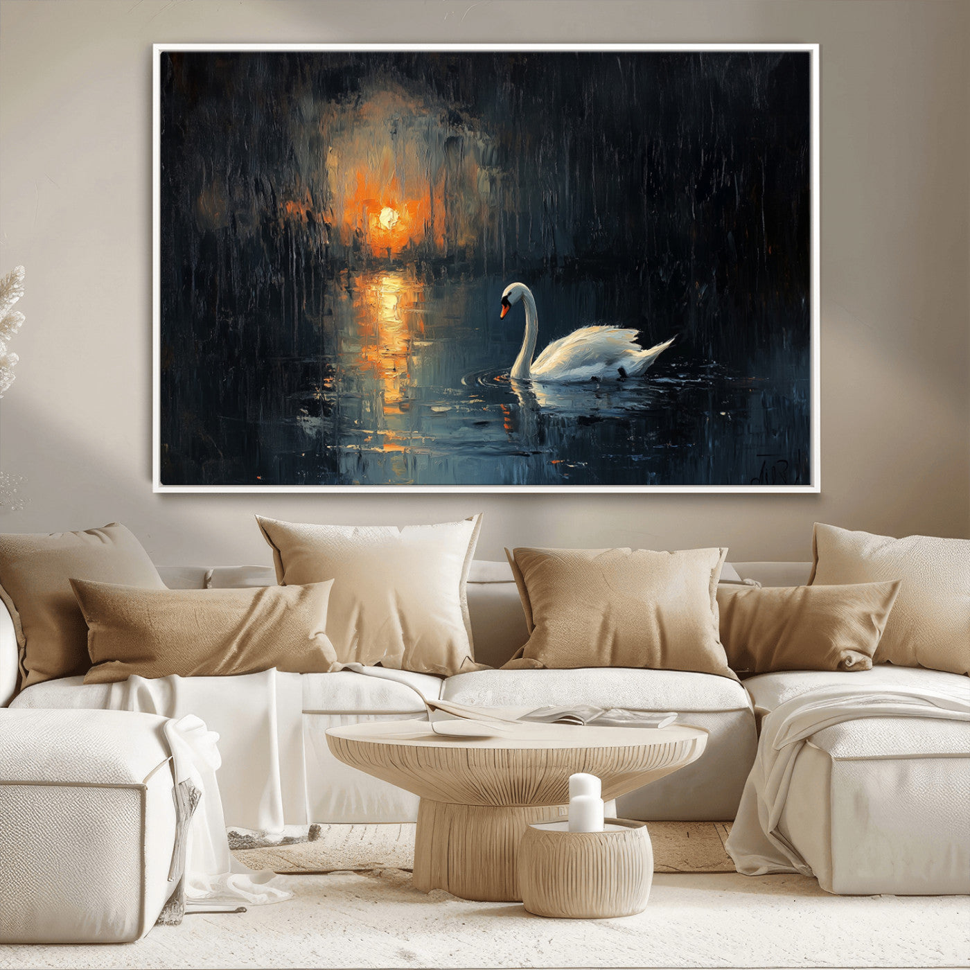 MGV-FC-36X24 - Abstract Swan on Water Wall Art Canvas Print - Elegant Nature Scene for Modern Home Decor