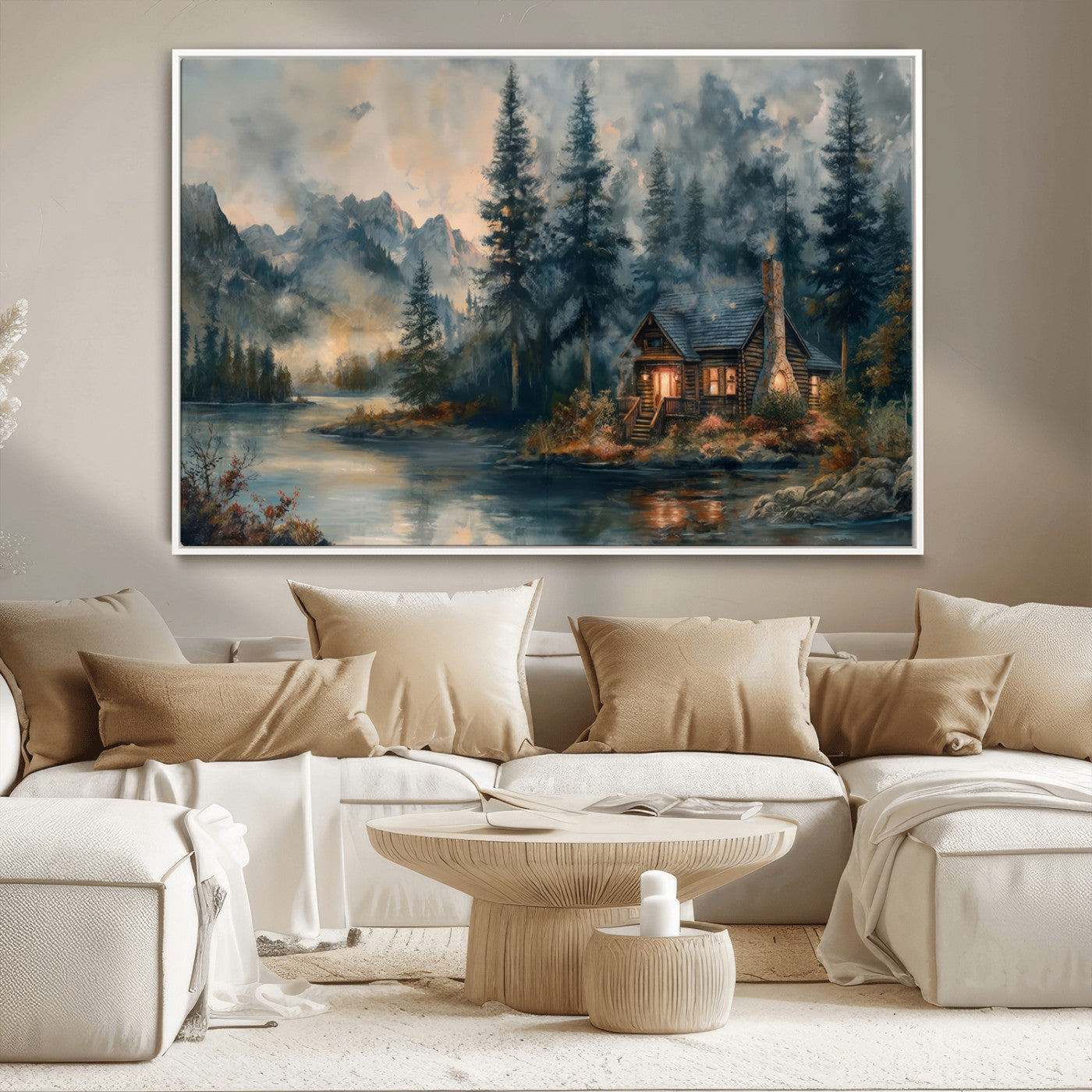 MGV-FC-36X24 - Rustic Cabin Woods Wall Art Print | Lake in a Forest Canvas Print | Cabin, Lodge, and Farmhouse