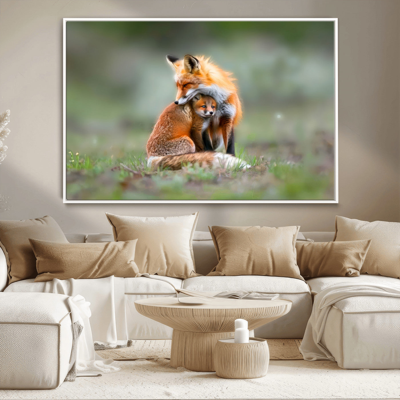 MGV-FC-36X24 - Heartwarming Fox and Baby Cub Wall Art | Ready to Hang Canvas Print of Foxes in Nature | Perfect for