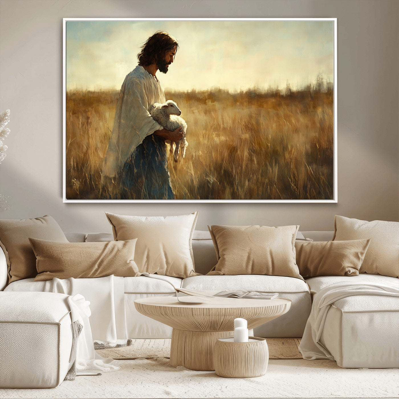 MGV-FC-36X24 - Jesus the Good Shepherd Wall Art Canvas Print - Inspirational Christian Religious Print for Prayer