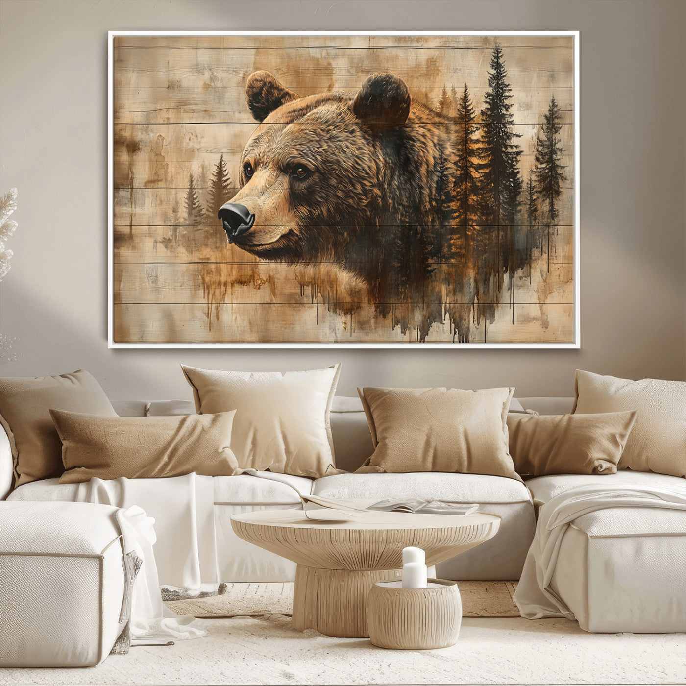 MGV-FC-36X24 - Rustic Grizzly Bear Wall Art, Abstract Grizzly 399 Bear Wall Art Canvas Print - Woodland Wildlife