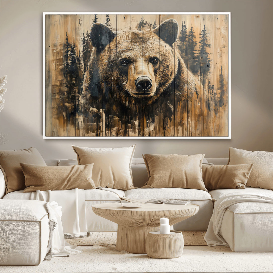 Majestic Grizzly 399 Bear Wall Art | 3 Panel Rustic Canvas Print for Cabin Decor