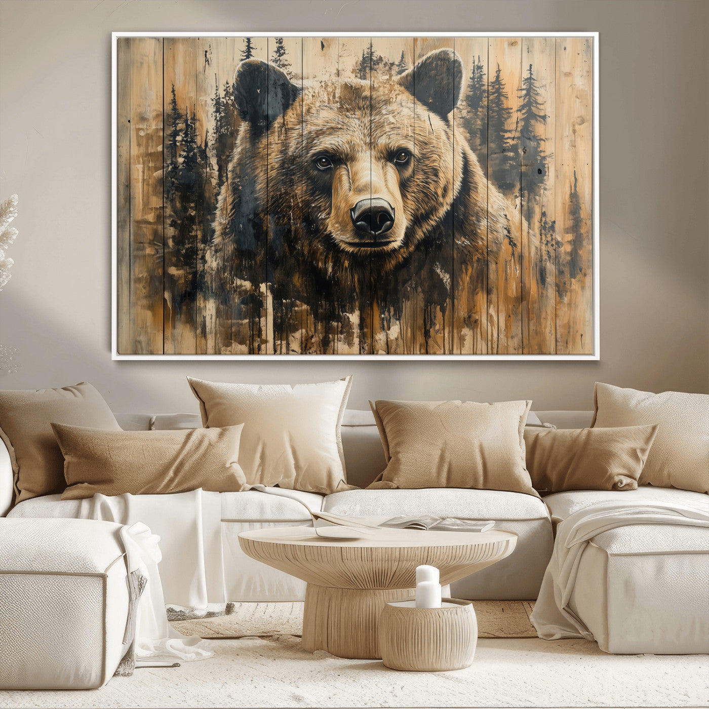 MGV-FC-36X24 - Majestic Grizzly 399 Bear Wall Art | 3-Panel Rustic Canvas Print for Living Room, Office, or Cabin