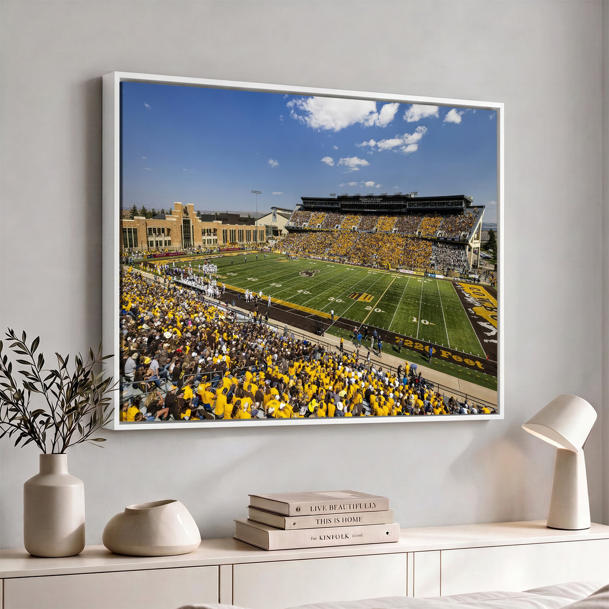 75112-MGV-CV-36X24 - University of Wyoming Cowboys Football Team Print, Laramie, Home Bar Wall Decor